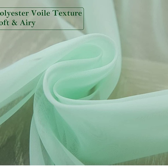 PI Green Sheer Voile Curtains Panels,Ring Top Natural Window Draperies - Picture 4 of 7